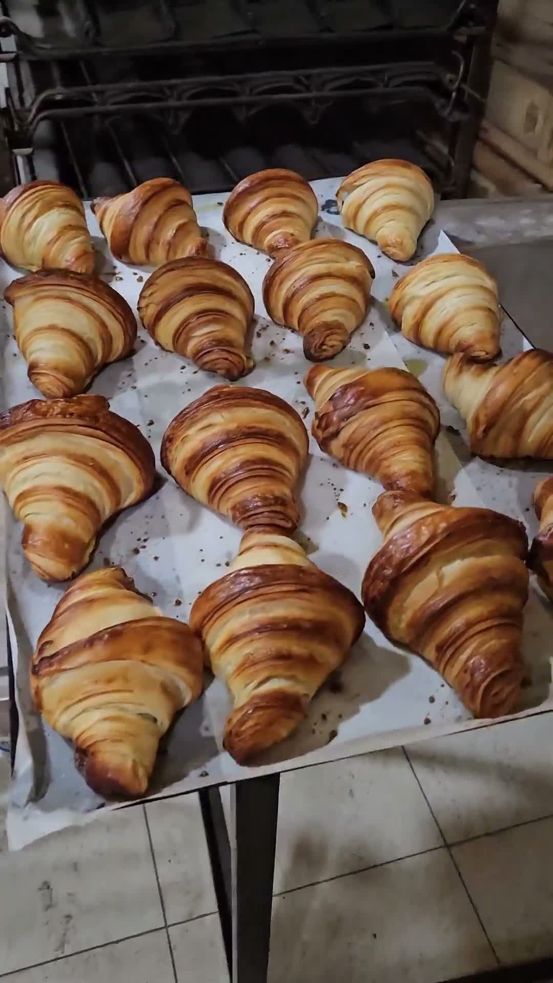 Croissants frais sur plaque — atelier pâtisserie
